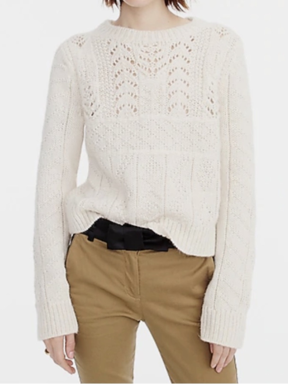 J. Crew Cream 1988 Cable Knit Crewneck Sweater